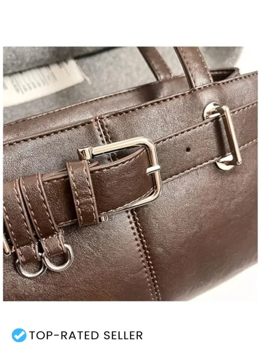 Vintage Y2K Hobo Bag Women PU Leather Belt Buckle Underarm Satchel Shoulder